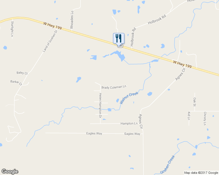 map of restaurants, bars, coffee shops, grocery stores, and more near 119 Brady Coleman Lane in Springtown