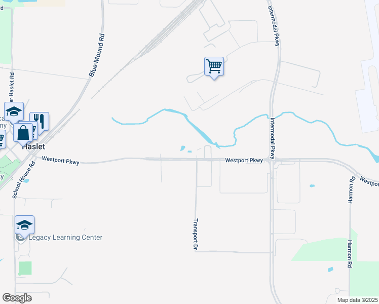 map of restaurants, bars, coffee shops, grocery stores, and more near 601 Westport Parkway in Fort Worth