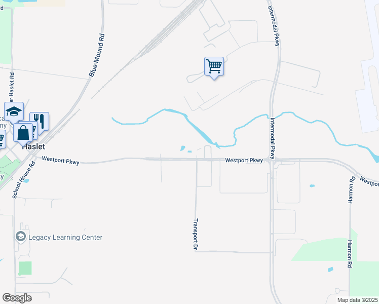 map of restaurants, bars, coffee shops, grocery stores, and more near 601 Westport Parkway in Fort Worth