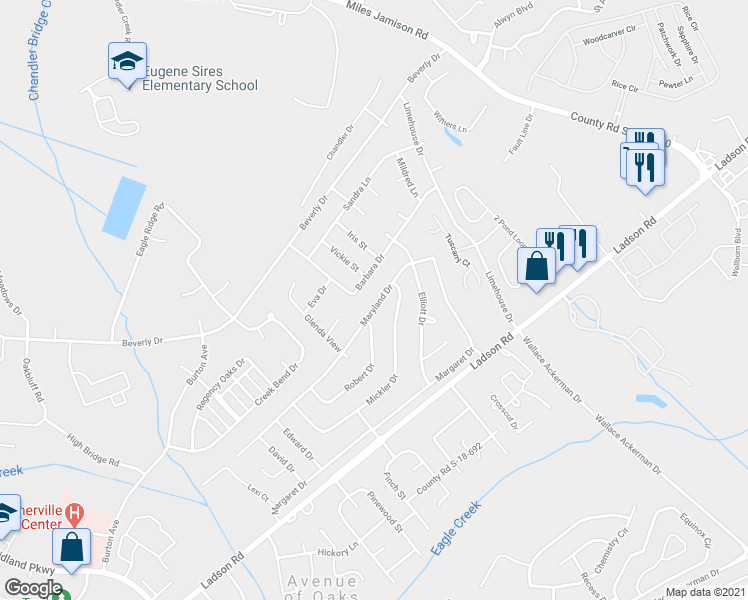 map of restaurants, bars, coffee shops, grocery stores, and more near 1230 Maryland Drive in Ladson