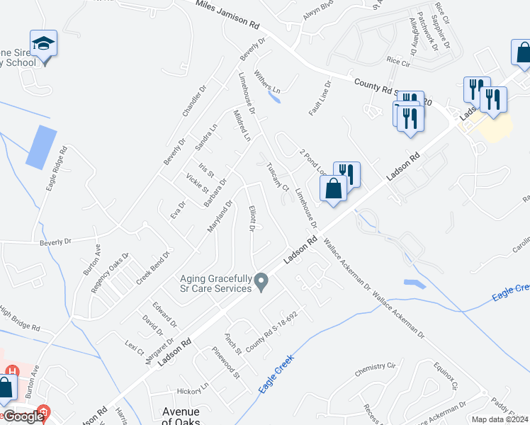 map of restaurants, bars, coffee shops, grocery stores, and more near 1119 Maryland Drive in Ladson