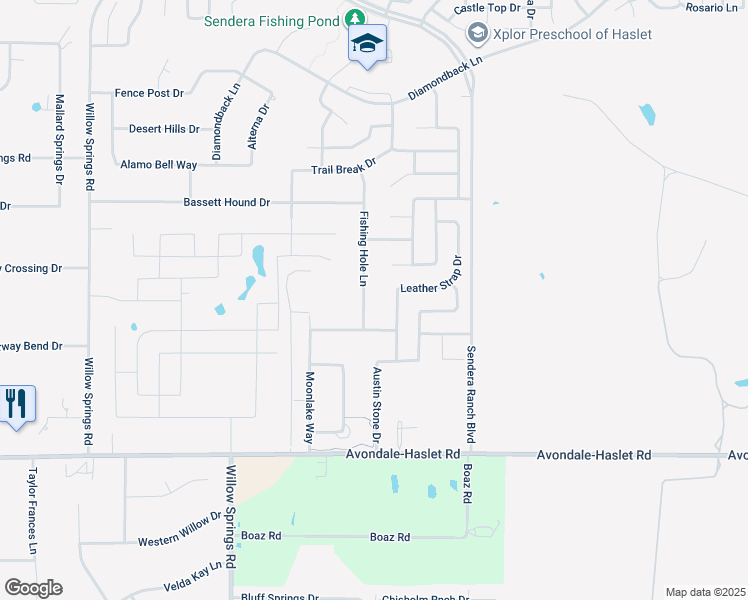 map of restaurants, bars, coffee shops, grocery stores, and more near 13424 Fishing Hole Lane in Haslet