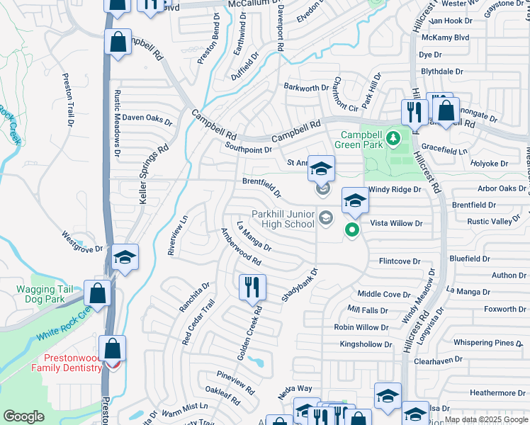 map of restaurants, bars, coffee shops, grocery stores, and more near 6438 Redpine Road in Dallas