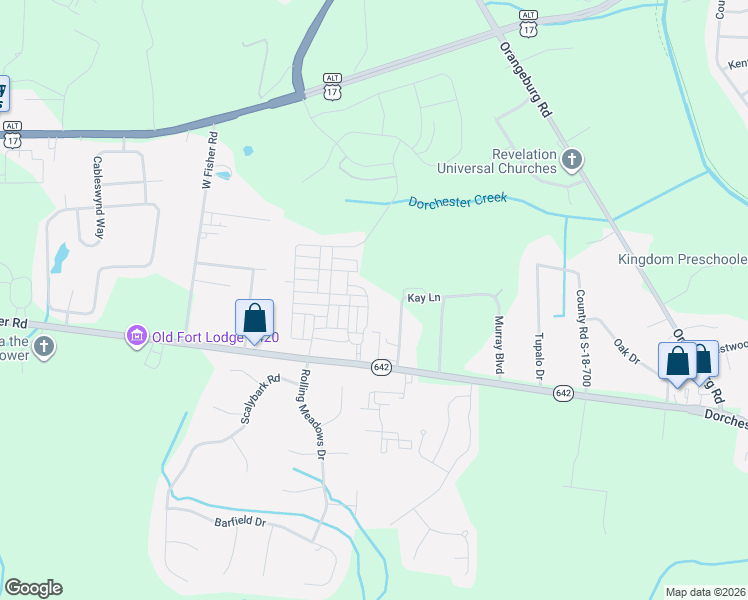 map of restaurants, bars, coffee shops, grocery stores, and more near 10818 Dorchester Road in Summerville