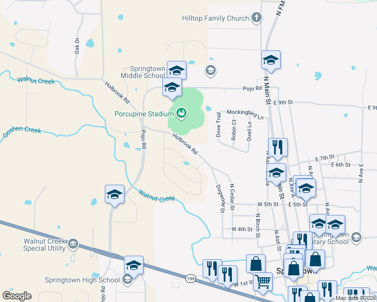 map of restaurants, bars, coffee shops, grocery stores, and more near 897 Holbrook Road in Springtown
