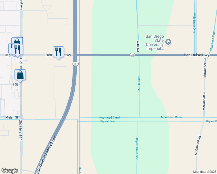 map of restaurants, bars, coffee shops, grocery stores, and more near 401 California 78 in El Centro