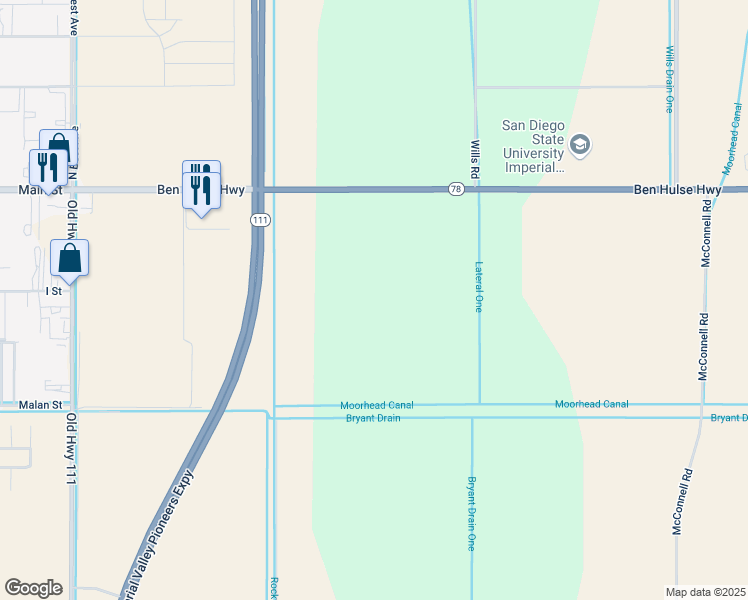 map of restaurants, bars, coffee shops, grocery stores, and more near 401 California 78 in El Centro