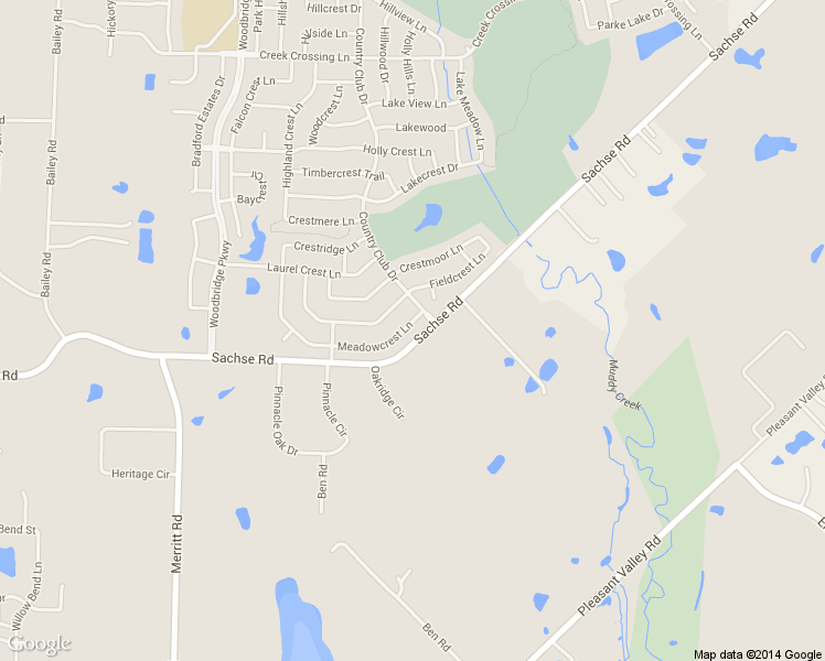 map of restaurants, bars, coffee shops, grocery stores, and more near 6416 Meadowcrest Lane in Sachse