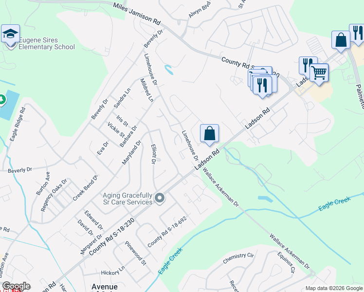 map of restaurants, bars, coffee shops, grocery stores, and more near 101 Tuscany Court in Ladson