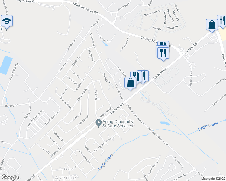 map of restaurants, bars, coffee shops, grocery stores, and more near 101 Tuscany Court in Ladson