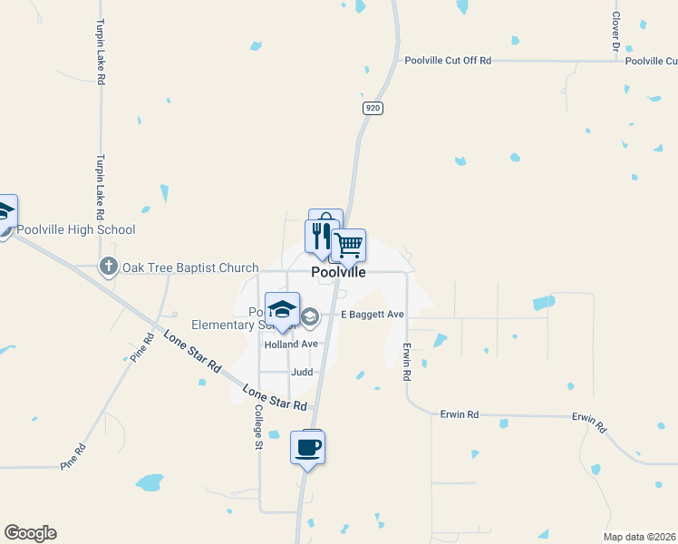 map of restaurants, bars, coffee shops, grocery stores, and more near in Poolville