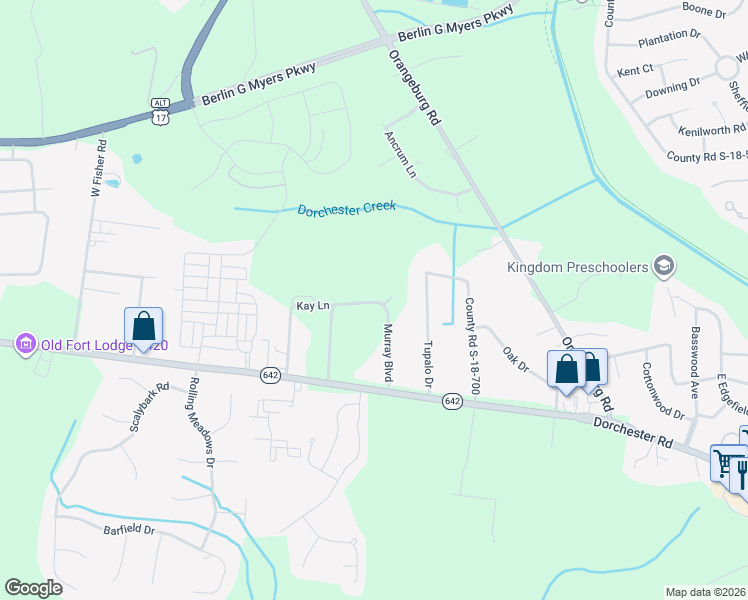 map of restaurants, bars, coffee shops, grocery stores, and more near 409 Murray Boulevard in Summerville