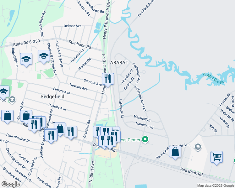map of restaurants, bars, coffee shops, grocery stores, and more near 79 Lafayette Street in Goose Creek