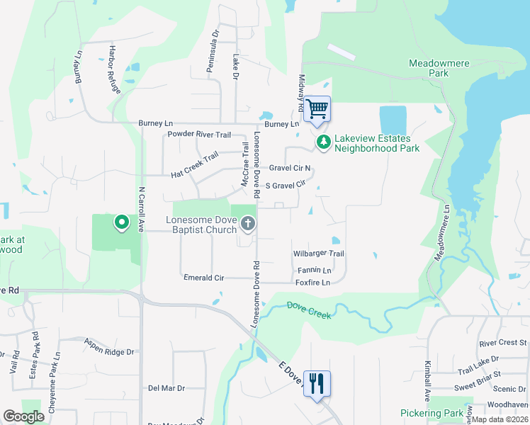 map of restaurants, bars, coffee shops, grocery stores, and more near 2451 Lonesome Dove Road in Grapevine
