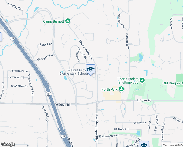 map of restaurants, bars, coffee shops, grocery stores, and more near 2520 North White Chapel Boulevard in Southlake