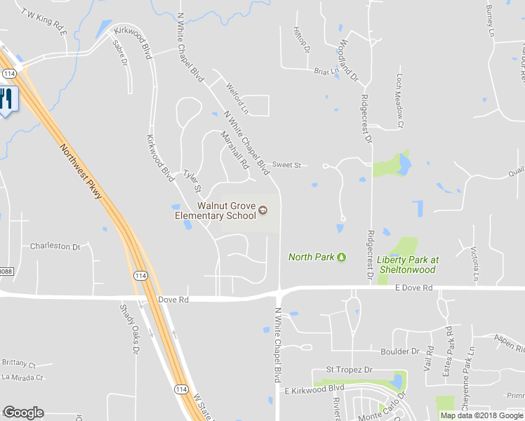 map of restaurants, bars, coffee shops, grocery stores, and more near 2520 North White Chapel Boulevard in Southlake