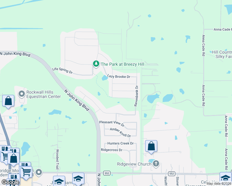 map of restaurants, bars, coffee shops, grocery stores, and more near 985 Foxhall Drive in Rockwall