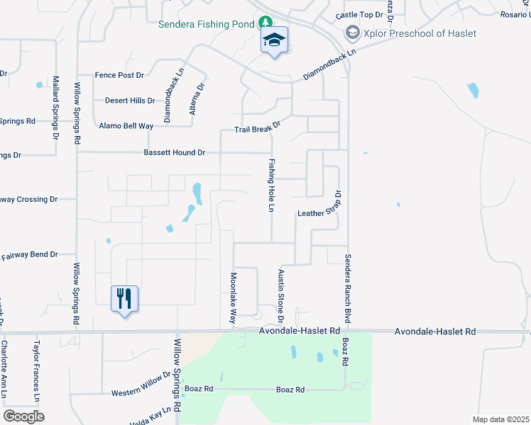 map of restaurants, bars, coffee shops, grocery stores, and more near 13424 Fishing Hole Lane in Haslet