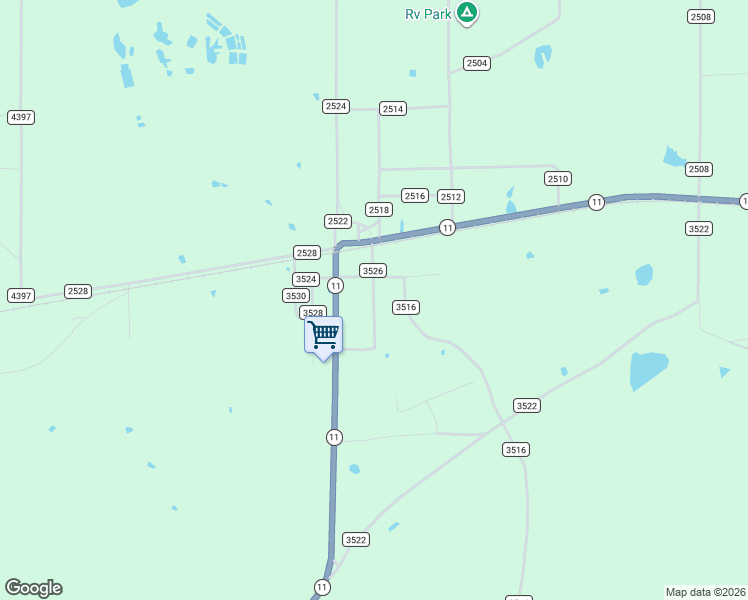 map of restaurants, bars, coffee shops, grocery stores, and more near County Road 3526 in Camp County