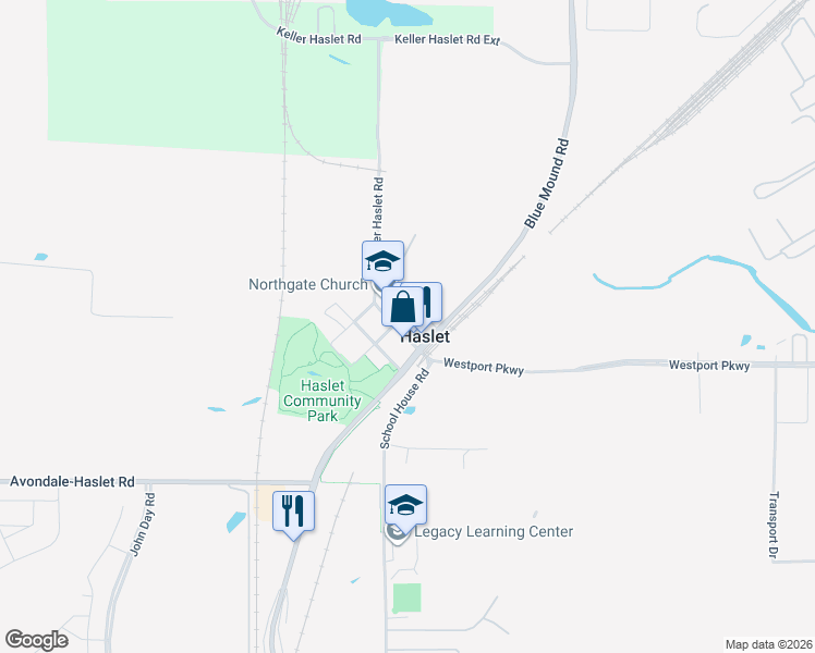 map of restaurants, bars, coffee shops, grocery stores, and more near in Haslet