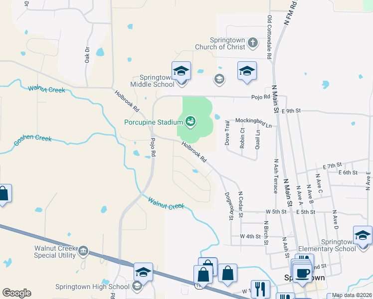 map of restaurants, bars, coffee shops, grocery stores, and more near 897 Holbrook Road in Springtown