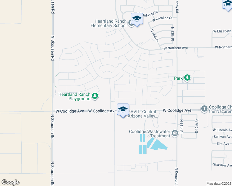 map of restaurants, bars, coffee shops, grocery stores, and more near 1725 West Roosevelt Avenue in Coolidge