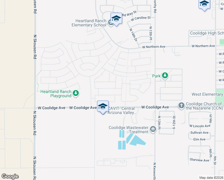 map of restaurants, bars, coffee shops, grocery stores, and more near 1643 West Wilson Avenue in Coolidge