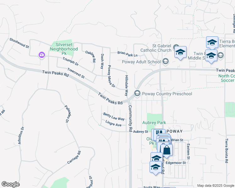 map of restaurants, bars, coffee shops, grocery stores, and more near 13358 Twin Circle Court in Poway