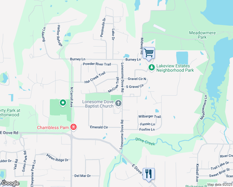 map of restaurants, bars, coffee shops, grocery stores, and more near 2500 Ogollala Court in Southlake