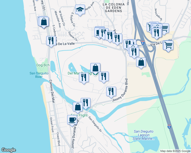 map of restaurants, bars, coffee shops, grocery stores, and more near 2260 Jimmy Durante Boulevard in Del Mar