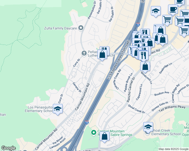 map of restaurants, bars, coffee shops, grocery stores, and more near 10977 Pacific Point Place in San Diego