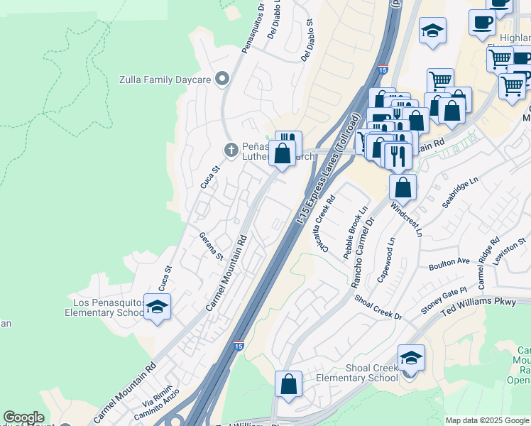 map of restaurants, bars, coffee shops, grocery stores, and more near 10977 Pacific Point Place in San Diego