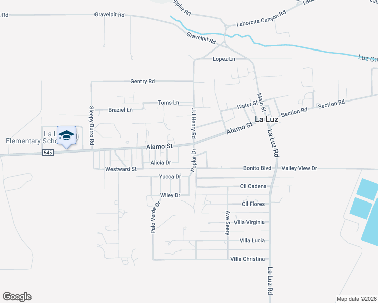 map of restaurants, bars, coffee shops, grocery stores, and more near 52-64 Alamo Street in La Luz