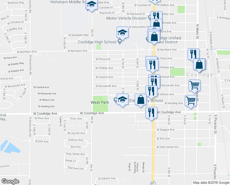 map of restaurants, bars, coffee shops, grocery stores, and more near 748 West Wilson Avenue in Coolidge