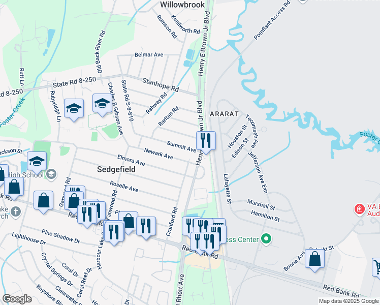 map of restaurants, bars, coffee shops, grocery stores, and more near 2 Summit Avenue in Goose Creek