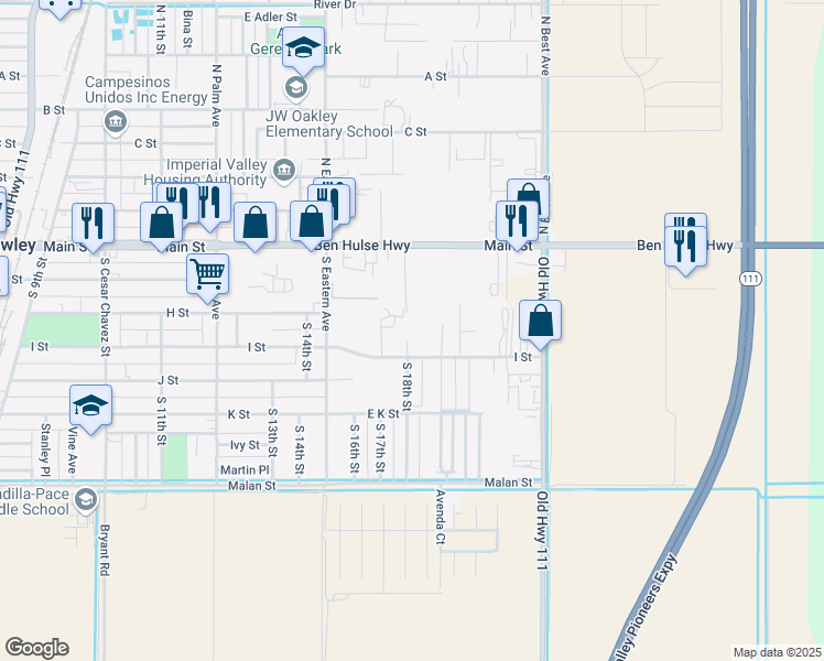 map of restaurants, bars, coffee shops, grocery stores, and more near 350 South 18th Street in Brawley
