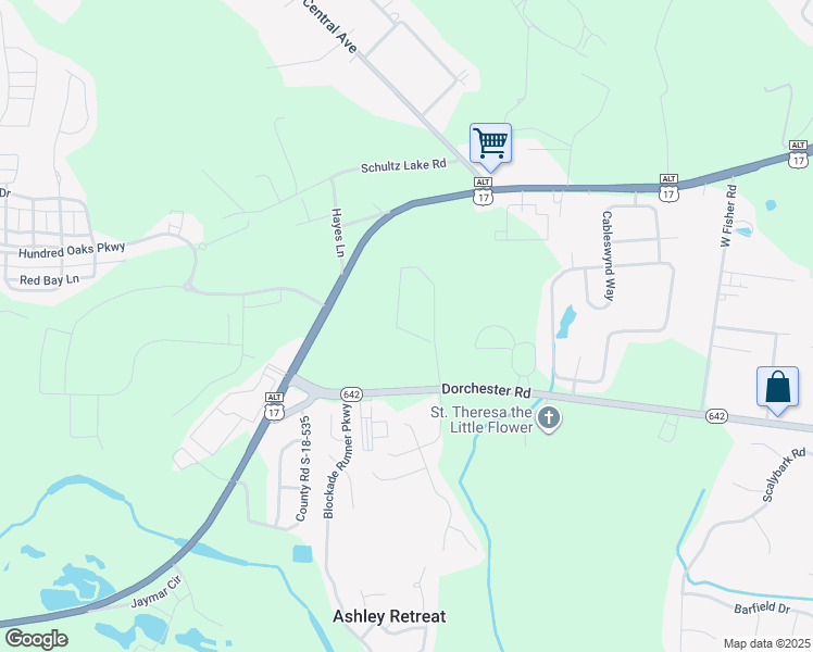 map of restaurants, bars, coffee shops, grocery stores, and more near 1 Residual Highway in Summerville
