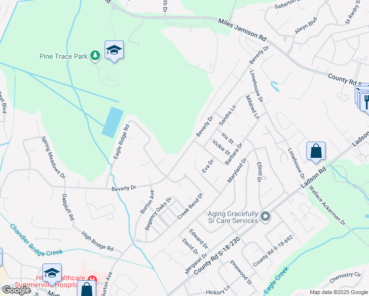 map of restaurants, bars, coffee shops, grocery stores, and more near 306 Beverly Drive in Ladson