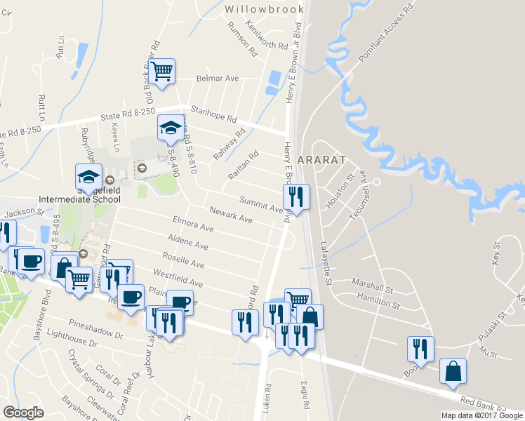 map of restaurants, bars, coffee shops, grocery stores, and more near 11 Summit Avenue in Goose Creek