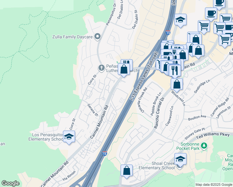 map of restaurants, bars, coffee shops, grocery stores, and more near 10985 Pacific Place in San Diego
