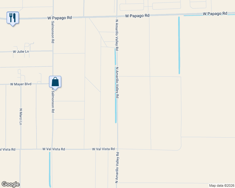 map of restaurants, bars, coffee shops, grocery stores, and more near North Amarillo Valley Road in Maricopa