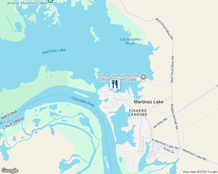 map of restaurants, bars, coffee shops, grocery stores, and more near 10376 East Bluegill Lane in Yuma