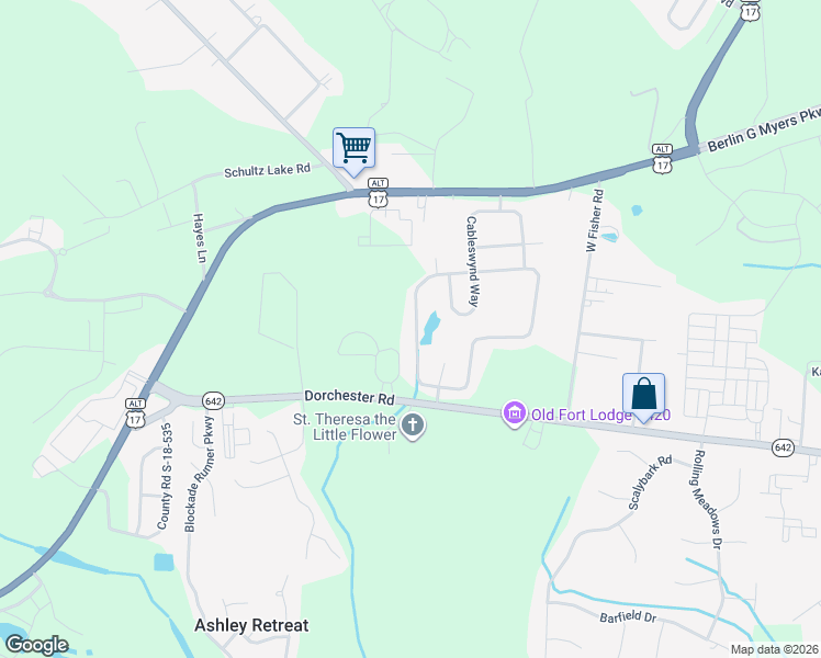 map of restaurants, bars, coffee shops, grocery stores, and more near 129 Highwoods Plantation Avenue in Summerville