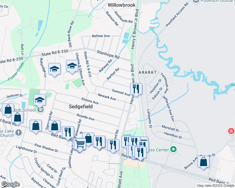 map of restaurants, bars, coffee shops, grocery stores, and more near 11 Summit Avenue in Goose Creek