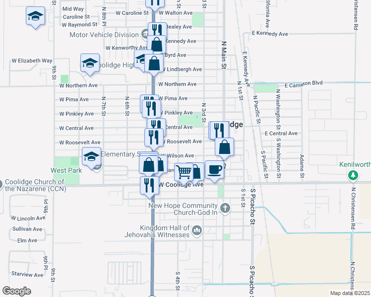 map of restaurants, bars, coffee shops, grocery stores, and more near 375 West Roosevelt Avenue in Coolidge
