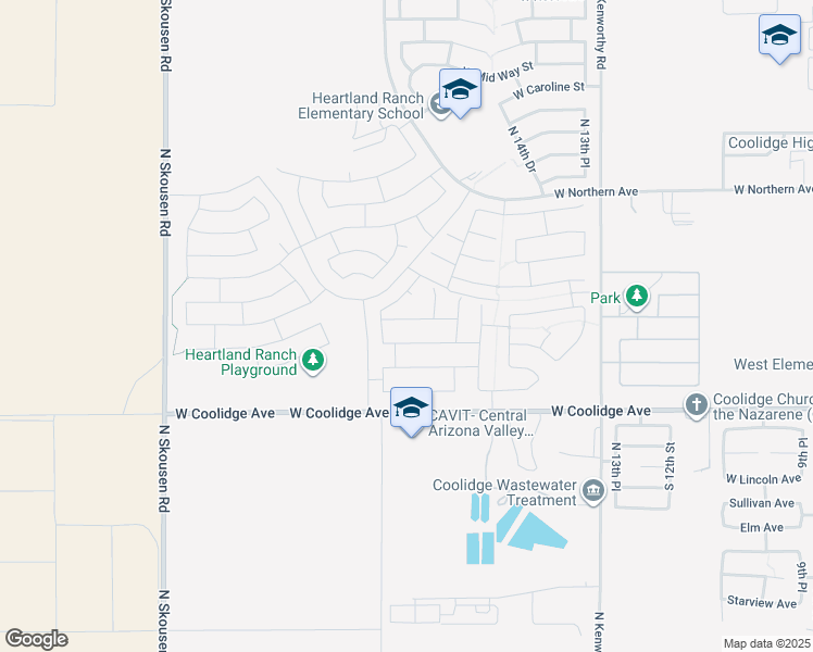 map of restaurants, bars, coffee shops, grocery stores, and more near 1725 West Roosevelt Avenue in Coolidge