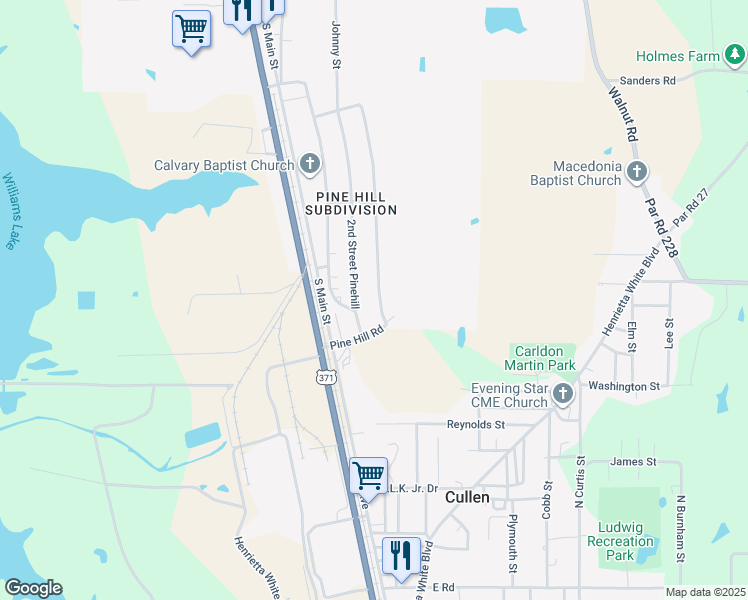map of restaurants, bars, coffee shops, grocery stores, and more near 207 3rd Street Pinehill in Springhill