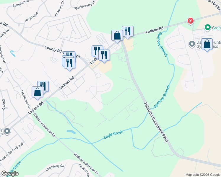 map of restaurants, bars, coffee shops, grocery stores, and more near 3848 Annapolis Way in Ladson