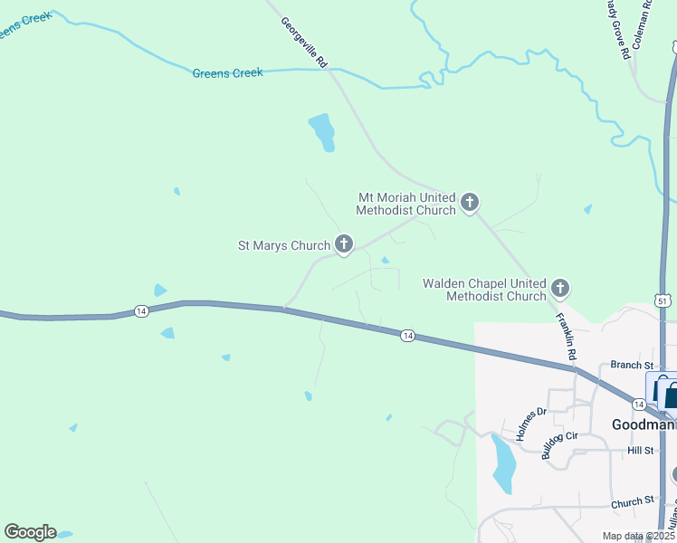 map of restaurants, bars, coffee shops, grocery stores, and more near 210 Saint Mary's Church Road in Goodman