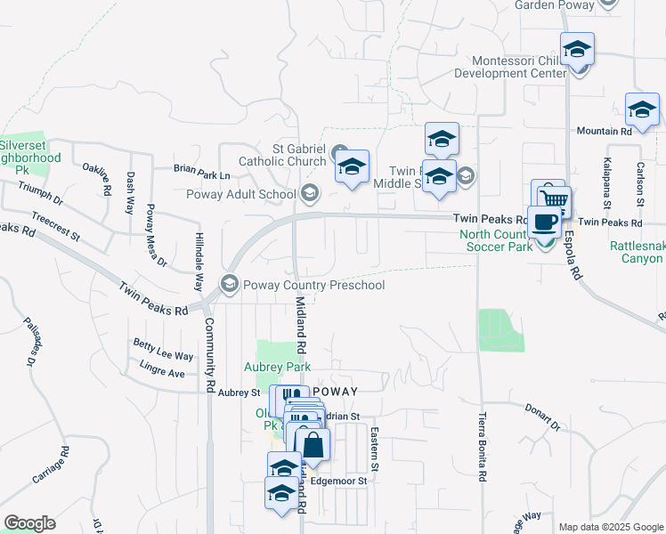 map of restaurants, bars, coffee shops, grocery stores, and more near 13760 Holly Oak Way in Poway